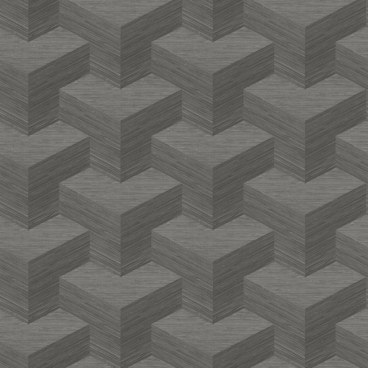 Grey Geometric Grasscloth Vinyl Wallpaper Roll