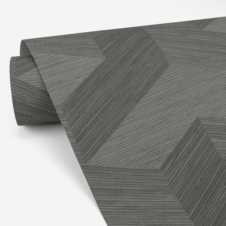 Grey Geometric Grasscloth Vinyl Wallpaper Roll