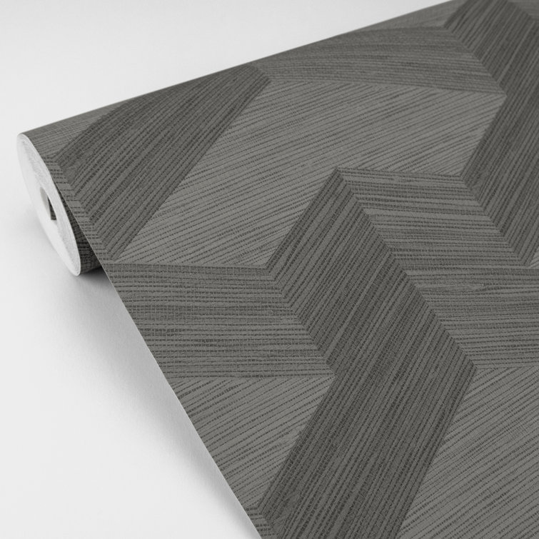 Grey Geometric Grasscloth Vinyl Wallpaper Roll