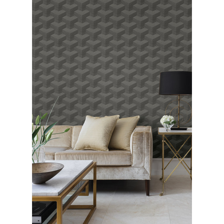Grey Geometric Grasscloth Vinyl Wallpaper Roll