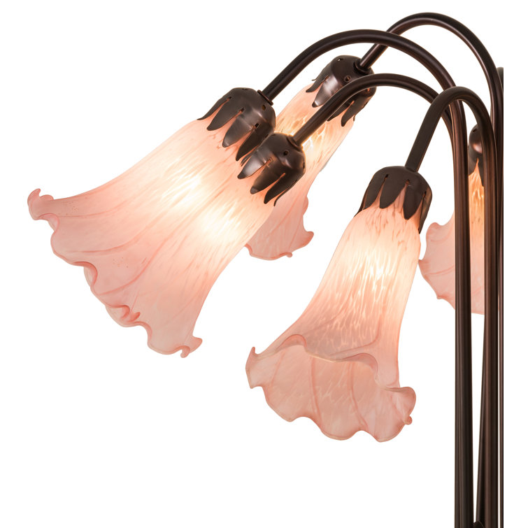 Petal Pink Stained Glass 10-Light Lily Pad Table Lamp