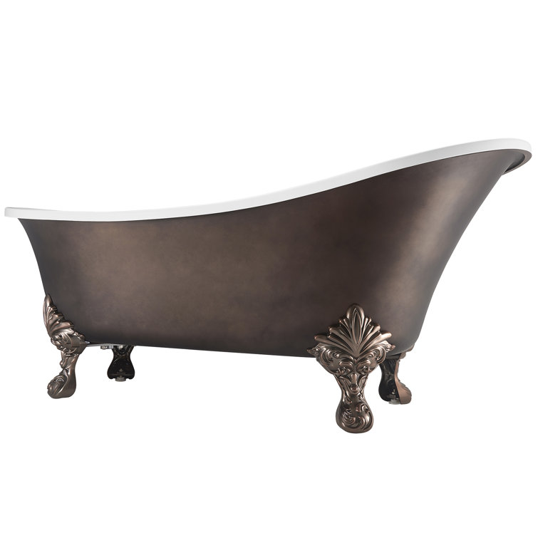 69'' Matte Antique Brass and White Acrylic Clawfoot Bathtub