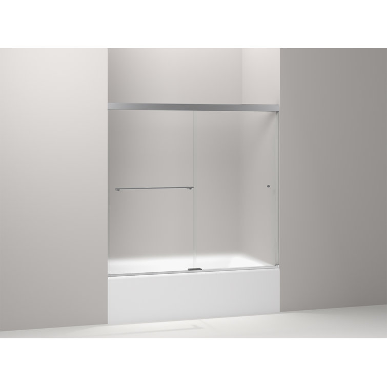 Bright Polished Silver Frameless Sliding Bath Door with Clear Glass