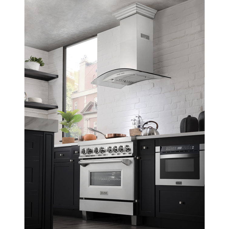 30" Stainless Steel and Glass Convertible Wall Mount Range Hood