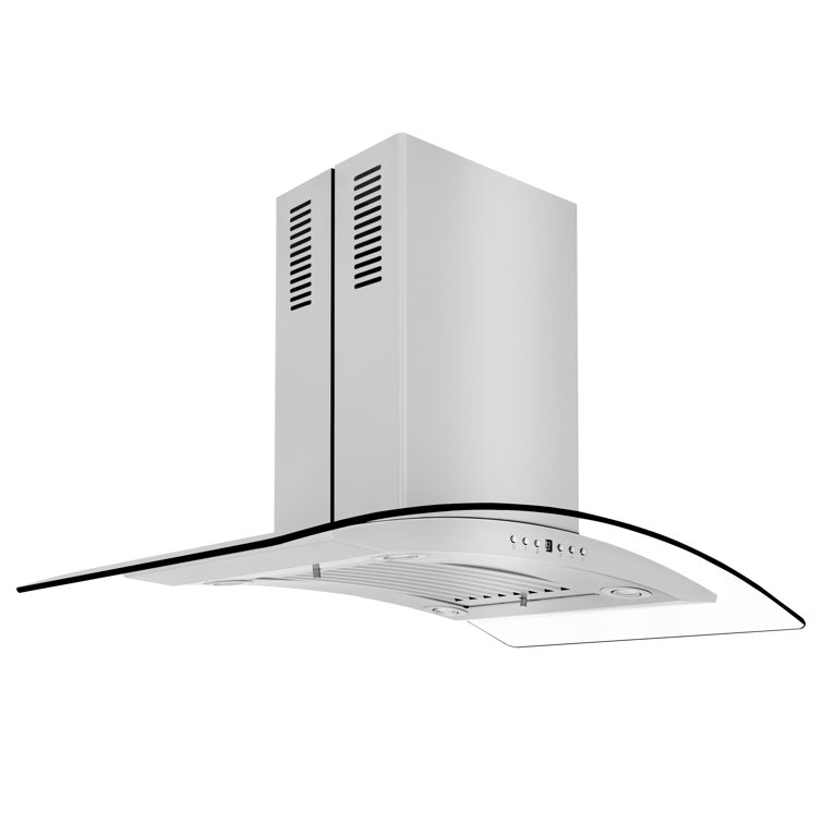 30" Stainless Steel Convertible Island Range Hood with Glass Canopy