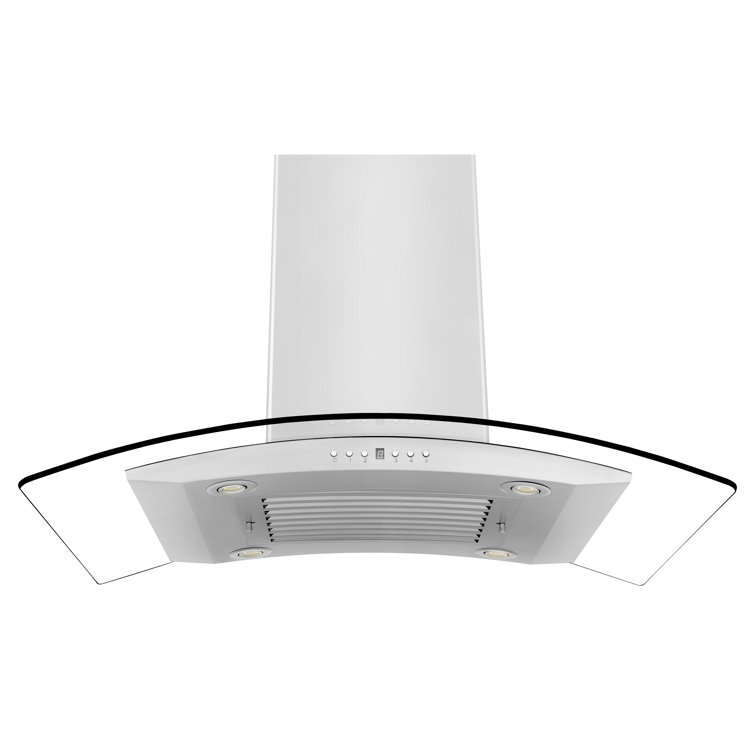 30" Stainless Steel Convertible Island Range Hood with Glass Canopy