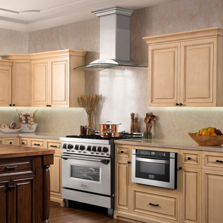 36" Stainless Steel and Glass Convertible Wall Mount Range Hood