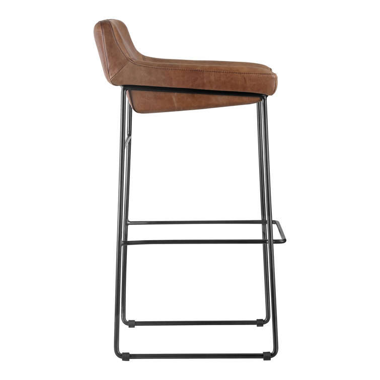 Cappuccino Leather Counter Stool with Iron Legs, Set of 2