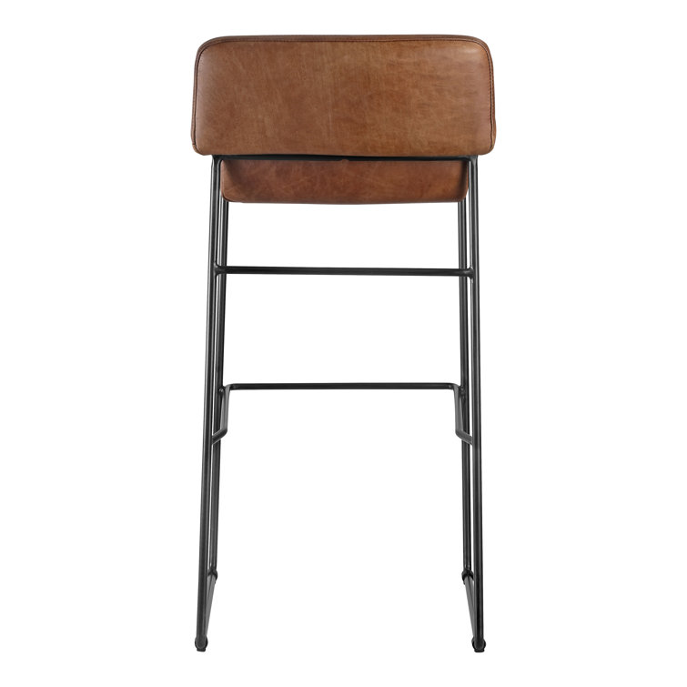 Cappuccino Leather Counter Stool with Iron Legs, Set of 2