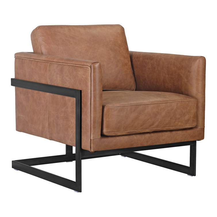 Cappuccino Genuine Leather Armchair with Metal Base