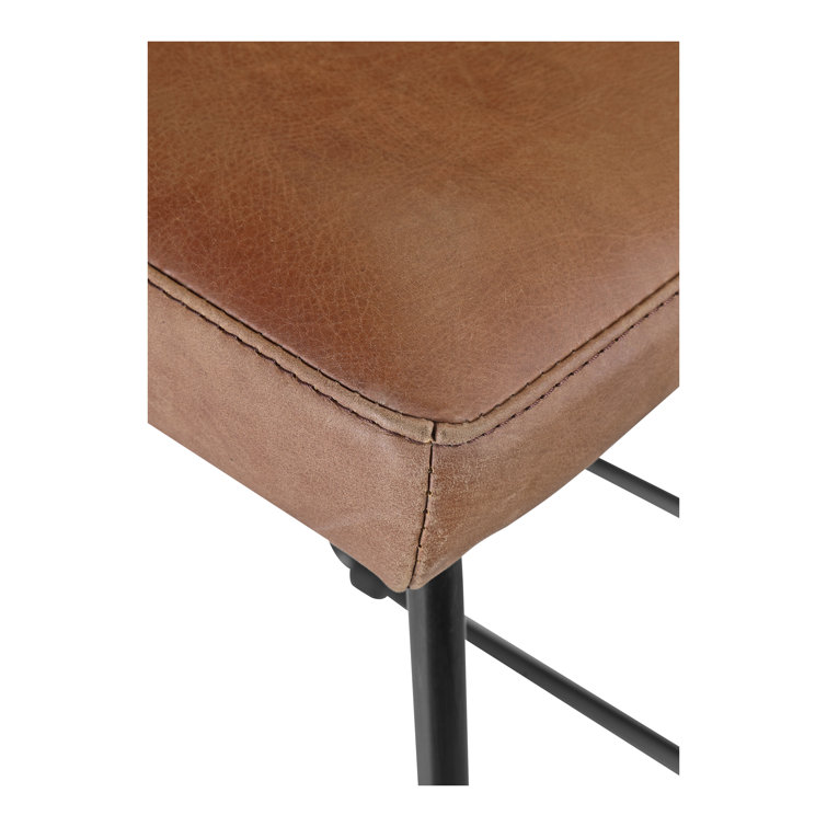 Cappuccino Leather Counter Stool with Iron Legs, Set of 2