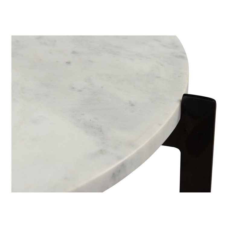 Blanche Round White Marble and Black Metal End Table