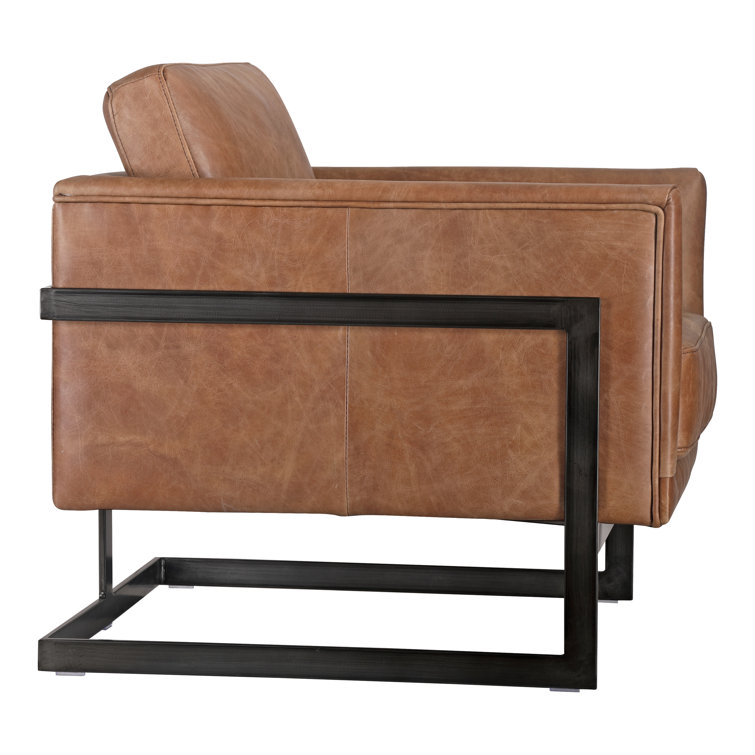 Cappuccino Genuine Leather Armchair with Metal Base