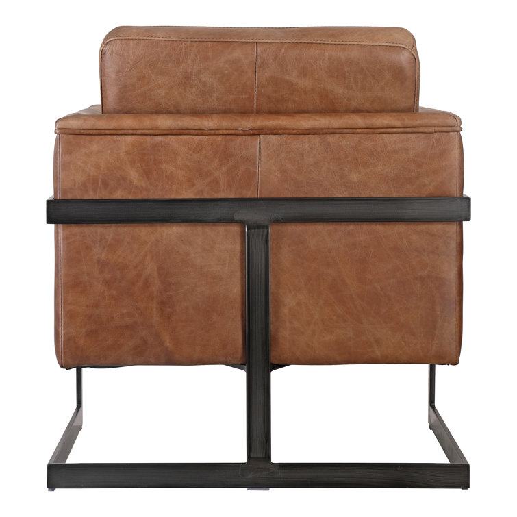 Cappuccino Genuine Leather Armchair with Metal Base