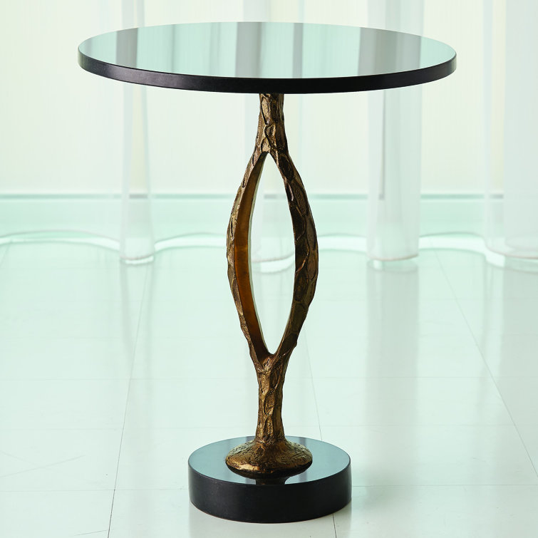 Antique Gold and Black Granite Round Pod Accent Table