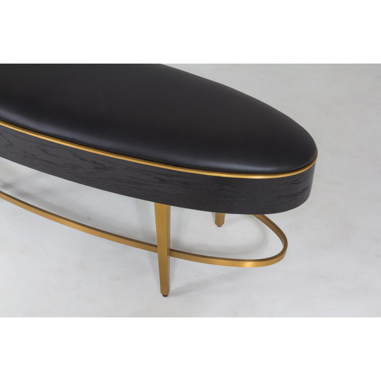 Ebony Black Lacquer and Brass Ellipse Bench