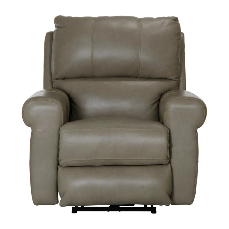 Putty Beige Leather Contemporary Power Recliner