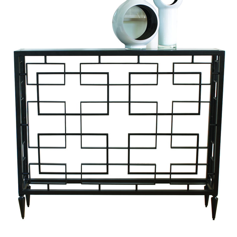 Futuristic Black Marble & Metal Open-Block Console with Storage