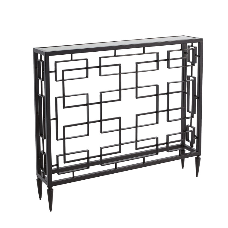 Futuristic Black Marble & Metal Open-Block Console with Storage