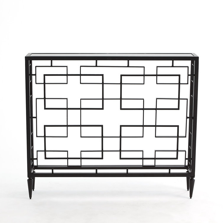 Futuristic Black Marble & Metal Open-Block Console with Storage