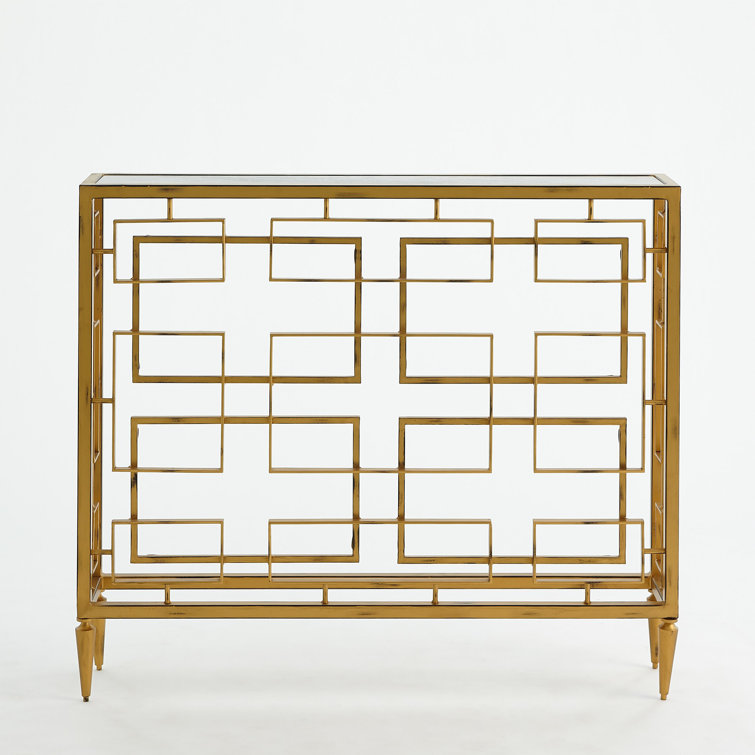 Gold Metal and Marble Console Table with Storage
