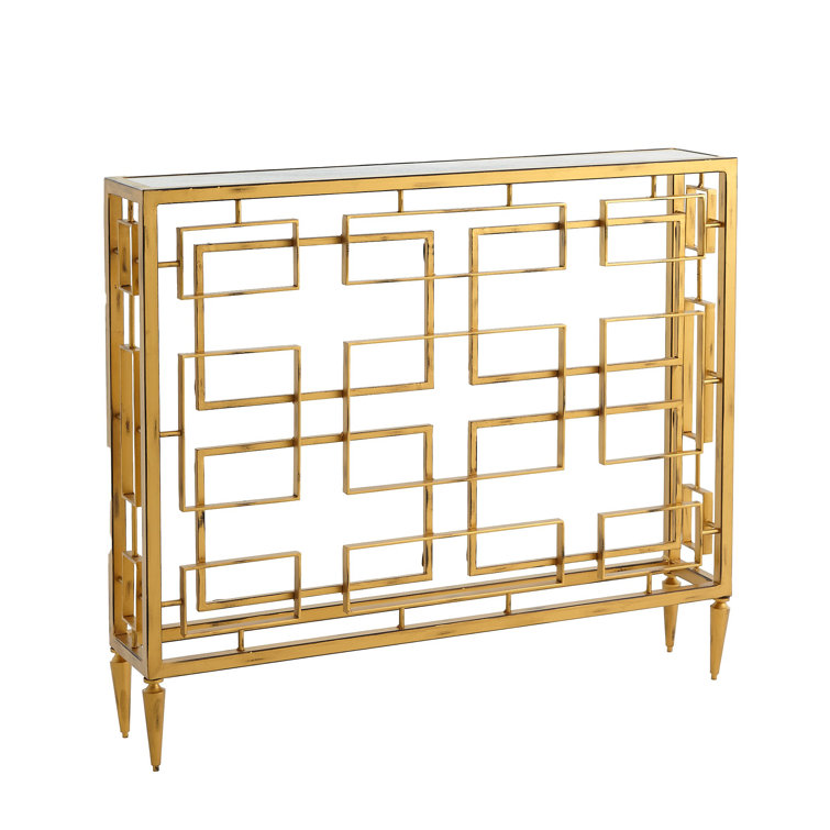Gold Metal and Marble Console Table with Storage