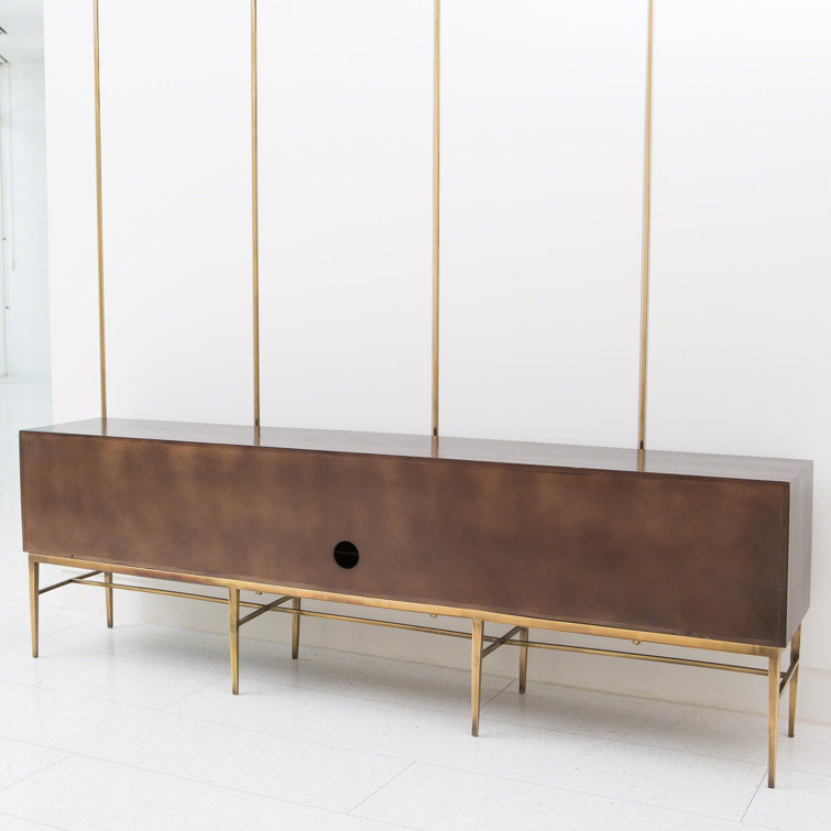Dark Walnut Chevron Media Cabinet with Brass Hardware