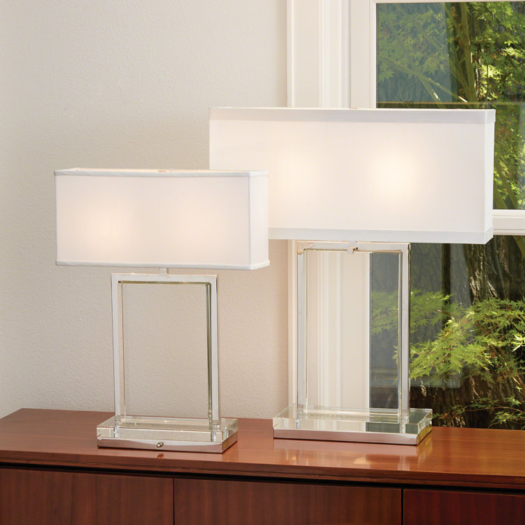 Elegant Nickel-Finish 26" Crystal Buffet Lamp with Rectangular Shade