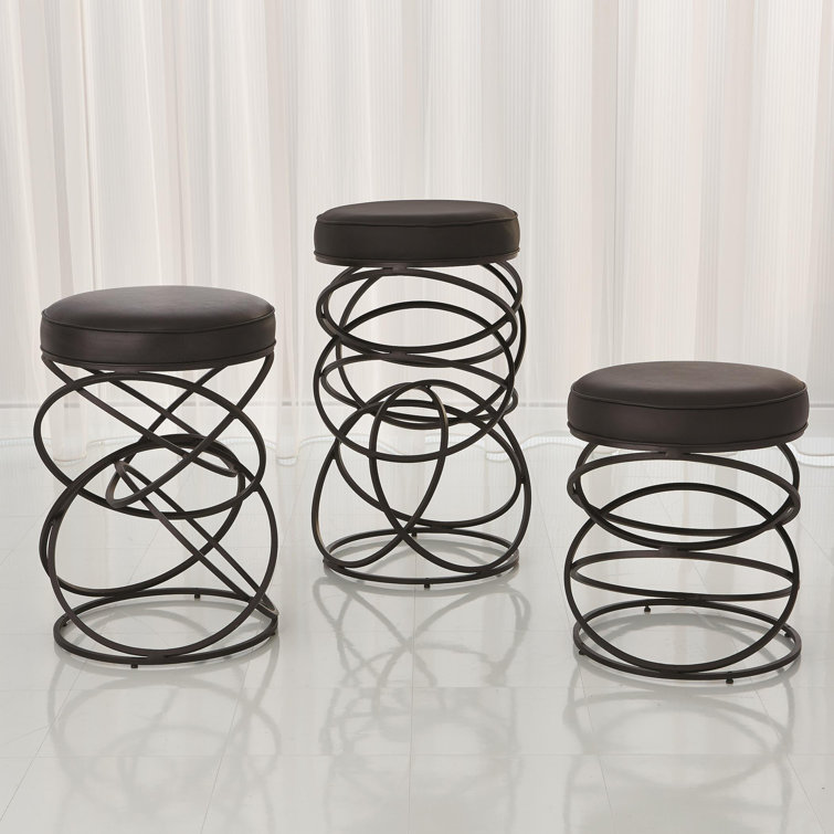 Industrial Chic Black Leather and Iron Ring Counter Stool
