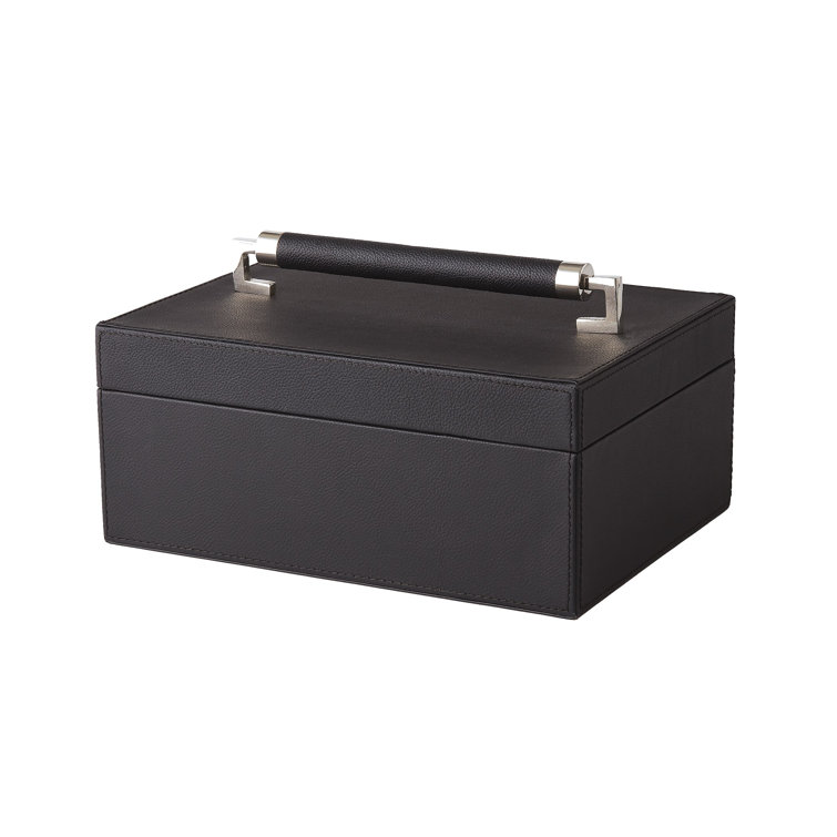 Handmade Black Leather Rectangular Storage Box