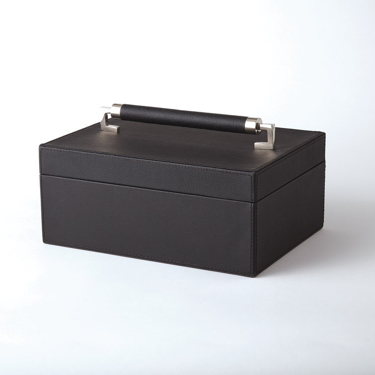 Handmade Black Leather Rectangular Storage Box