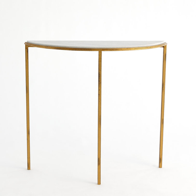 Hammered Gold Demilune Console with White Marble Top