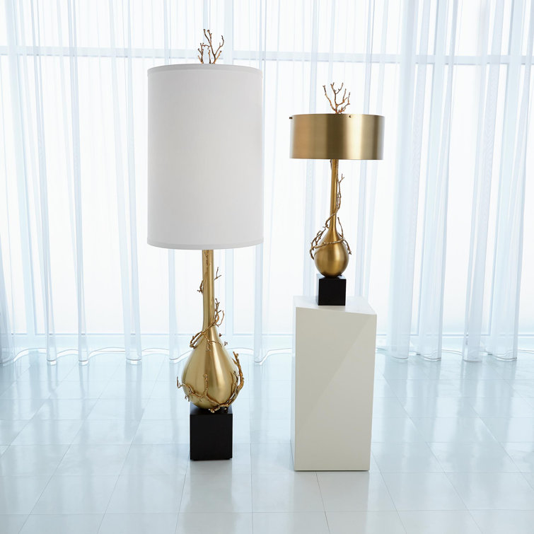 Nature-Inspired Twig Bulb Brass Floor Lamp with Black Granite Base