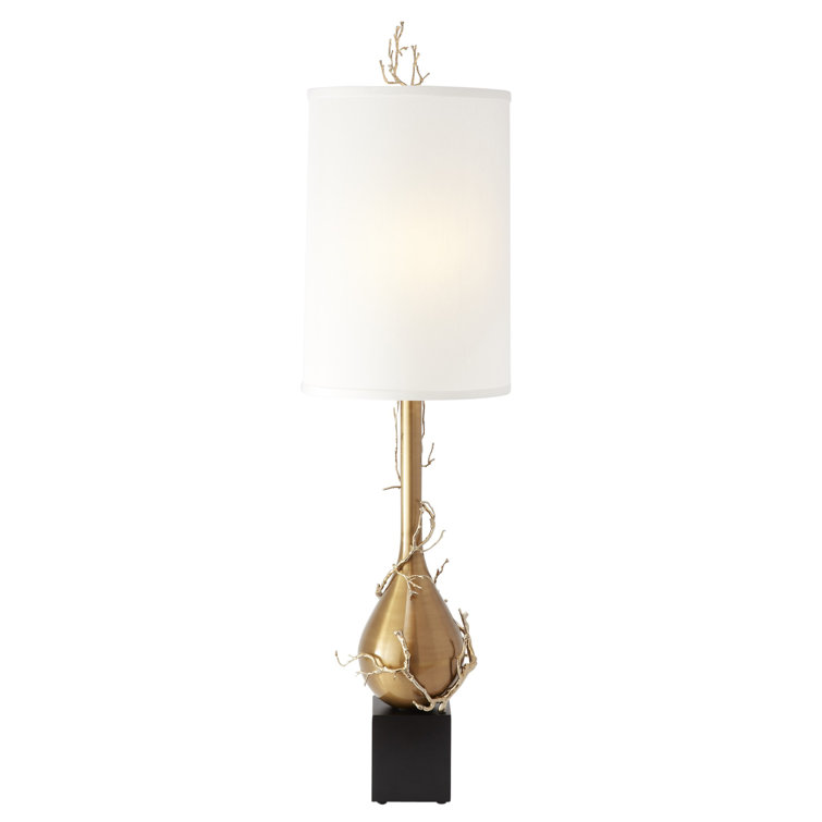 Nature-Inspired Twig Bulb Brass Floor Lamp with Black Granite Base