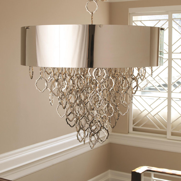 36" Bronze and White Glass Drum Pendant Light