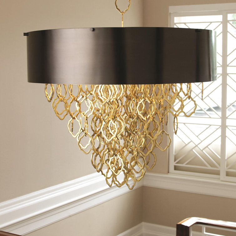 36" Bronze and White Glass Drum Pendant Light