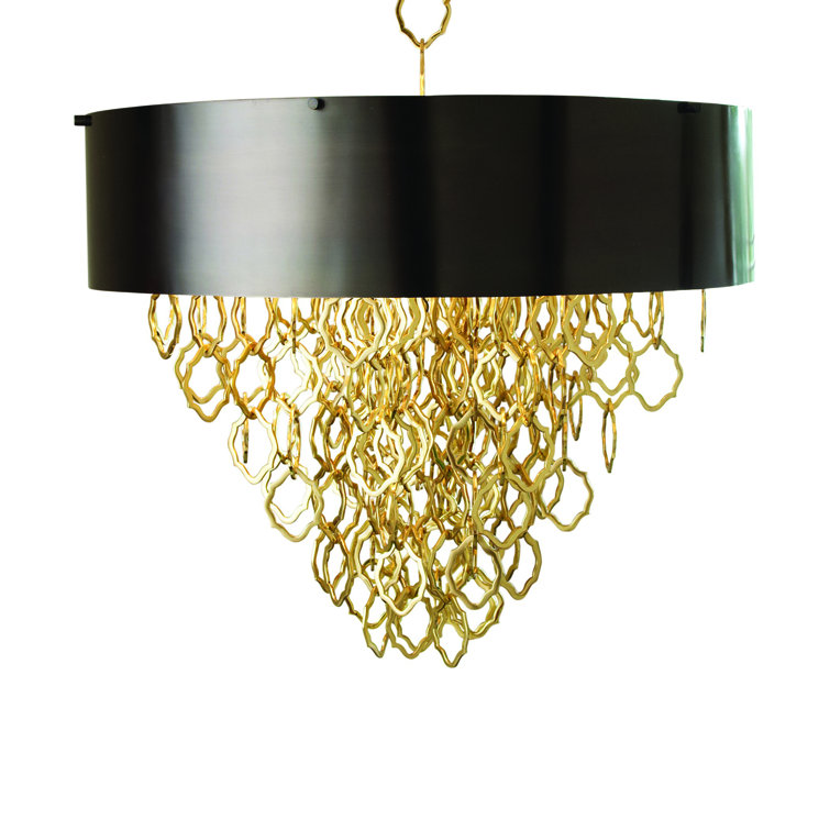 36" Bronze and White Glass Drum Pendant Light