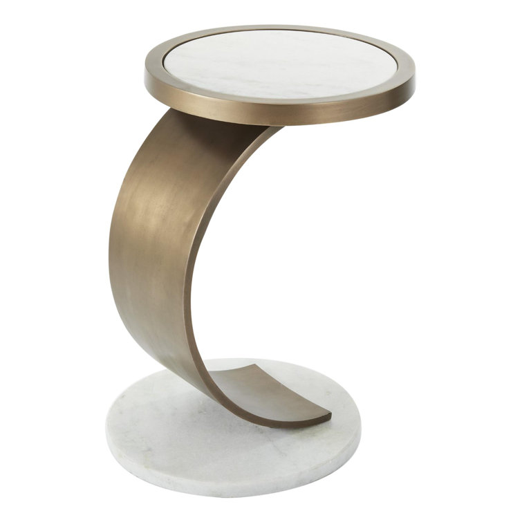 Antique Brass Round Stone and Metal Accent Table