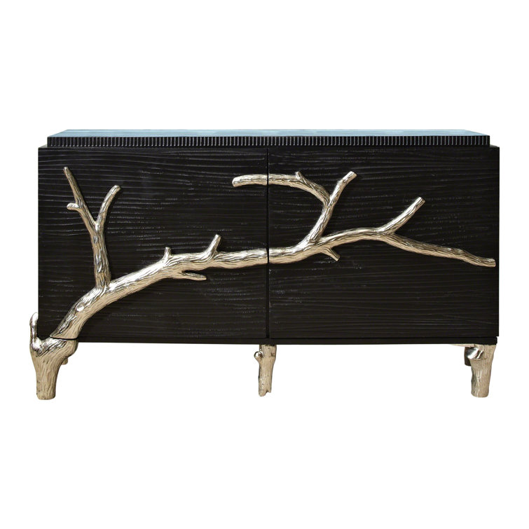 Black Mango Wood Cabinet with Polished Aluminum Branches
