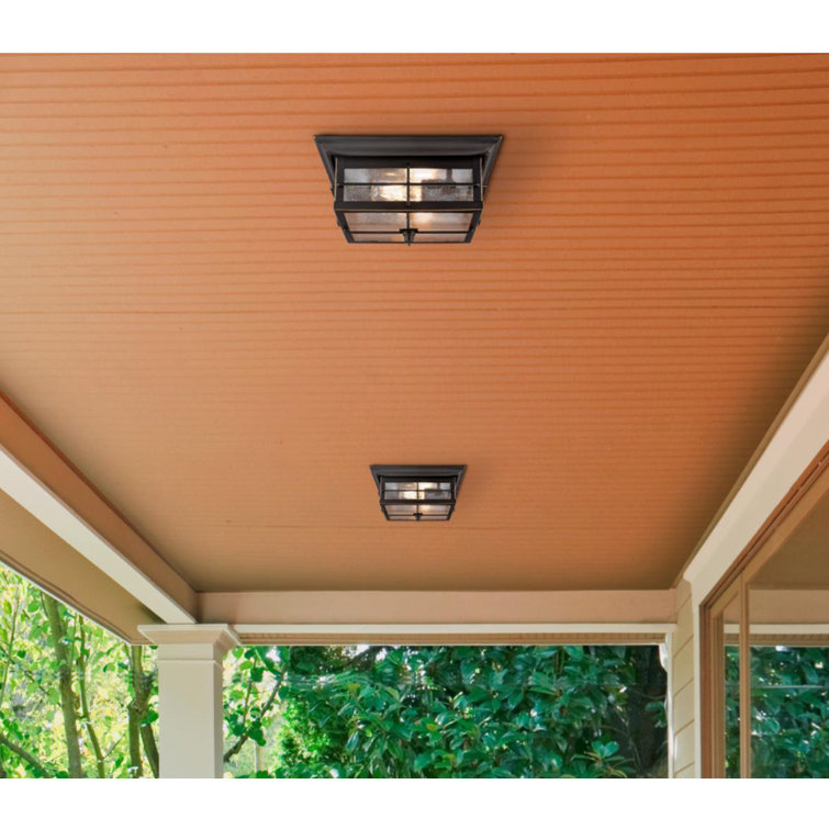 Orwell Matte Black and Bronze 11" Outdoor Flush Mount with Clear Seeded Glass