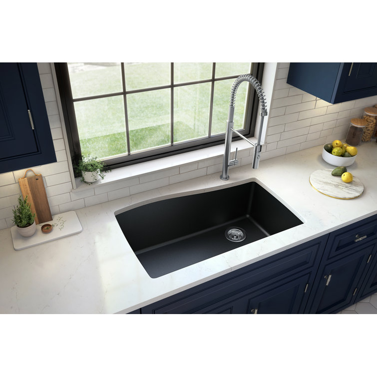 Black Quartz Composite Undermount Single Bowl Kitchen Sink