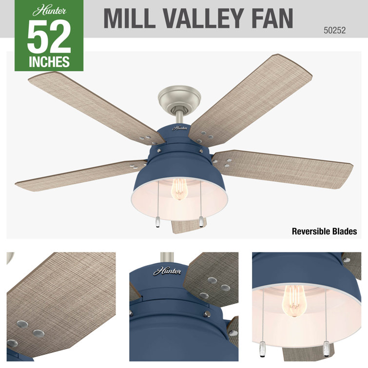 52" Indigo Blue Rustic Ceiling Fan with Light and Remote
