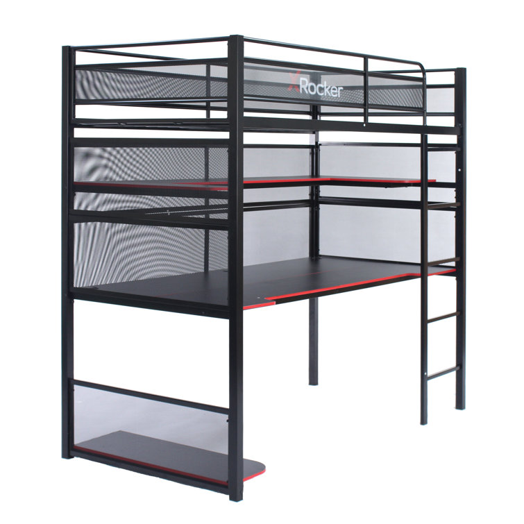Loft Twin Upholstered Gaming Bunk Bed with Metal Frame and Drawer