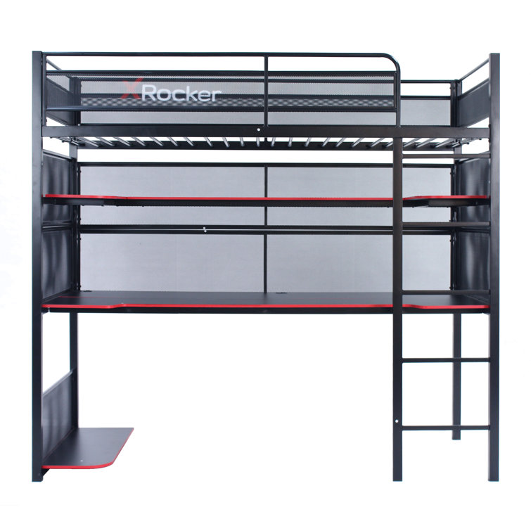 Loft Twin Upholstered Gaming Bunk Bed with Metal Frame and Drawer
