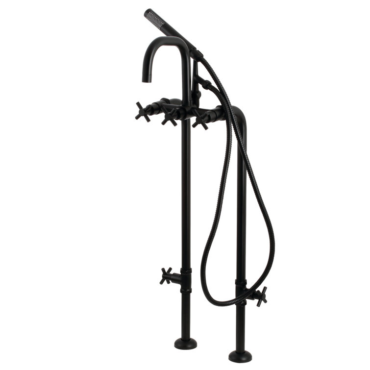 Matte Black Brass Freestanding Tub Faucet with Handshower