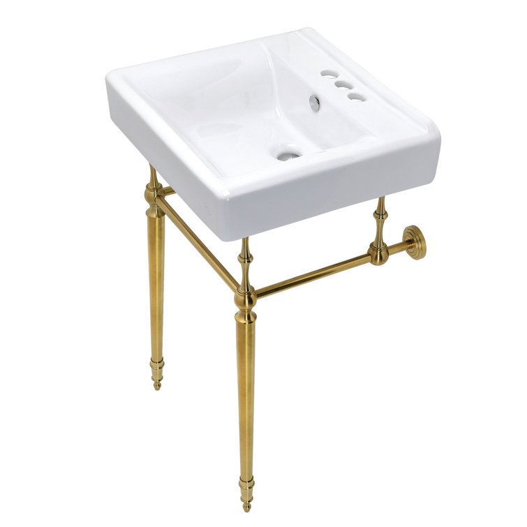 Edwardian White Ceramic Console Sink with Brass Legs