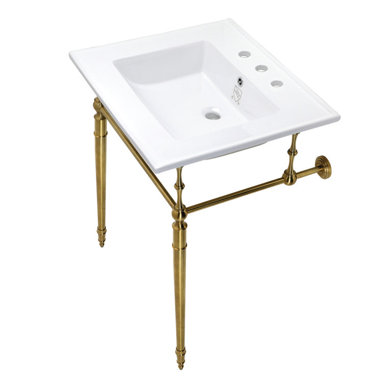 Edwardian 25-Inch White Ceramic Console Sink with Brass Legs