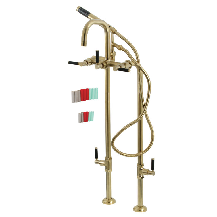 Brushed Brass Freestanding Tub Faucet with Hand Shower