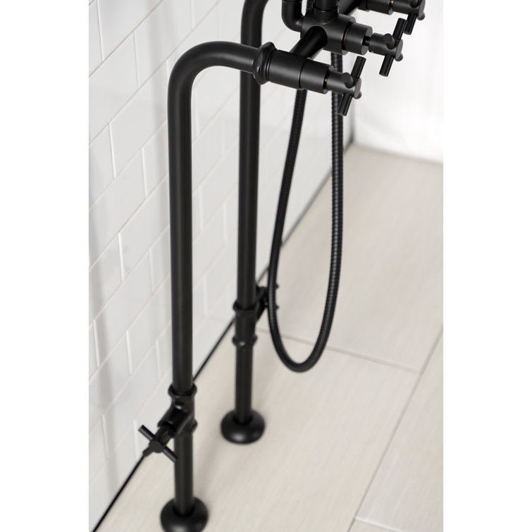 Matte Black Brass Freestanding Tub Faucet with Handshower