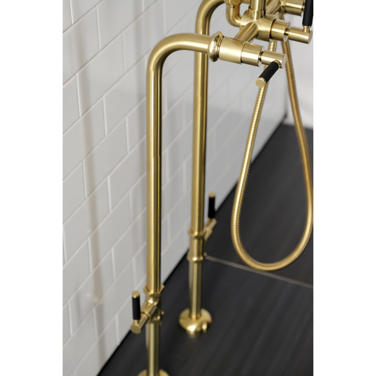 Brushed Brass Freestanding Tub Faucet with Hand Shower